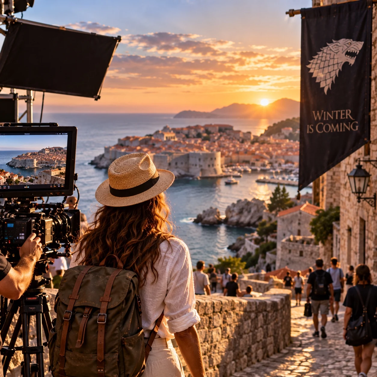 Arte editorial sobre set-jetting e turismo